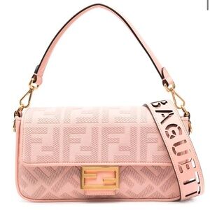 ❌SOLD❌ FENDI Canvas Vitello King Extra Strap FF Embroidered Baguette Baby Pink